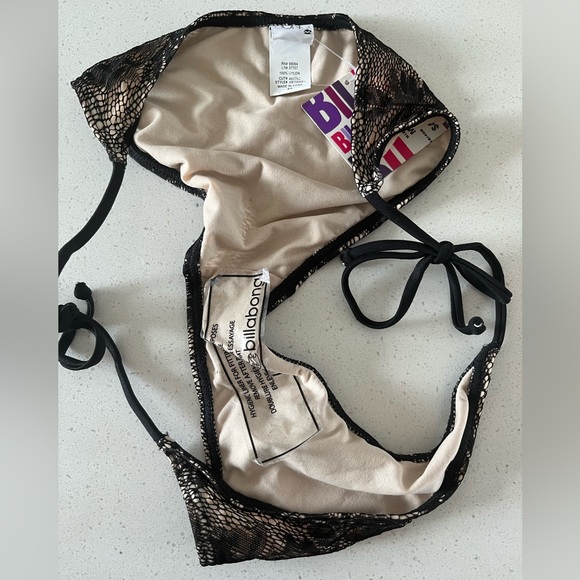 NWT BILLABONG Nayla Tie Side Black Floral Lace Bikini Bottom with Nude Lining - Picture 5 of 6